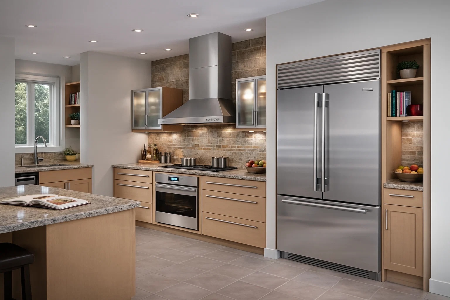 Sub-Zero BI-36UFD 36-inch French door refrigerator with stainless finish in contemporary kitchen