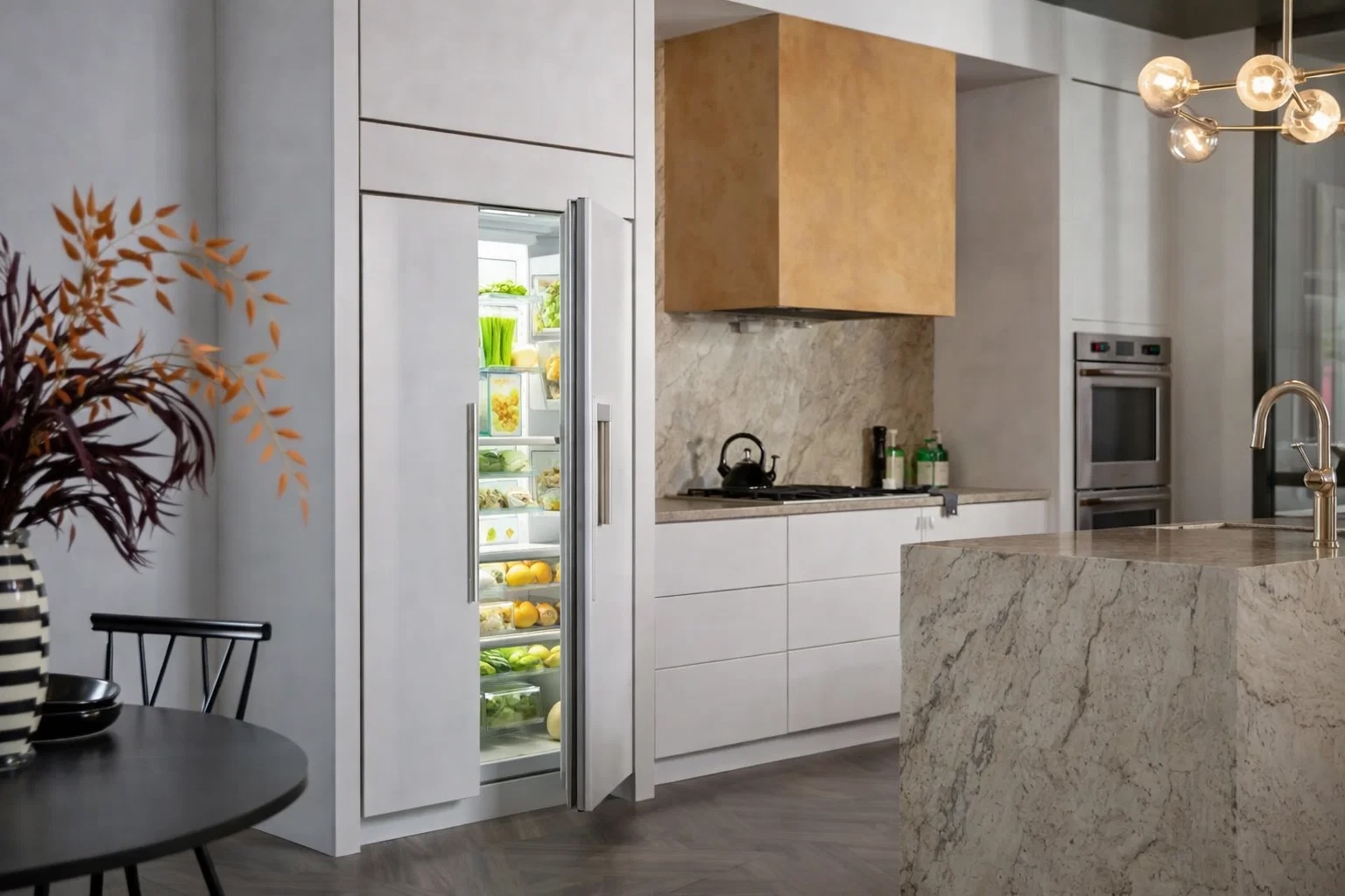 High-end built-in Sub-Zero refrigeration unit in a contemporary kitchen